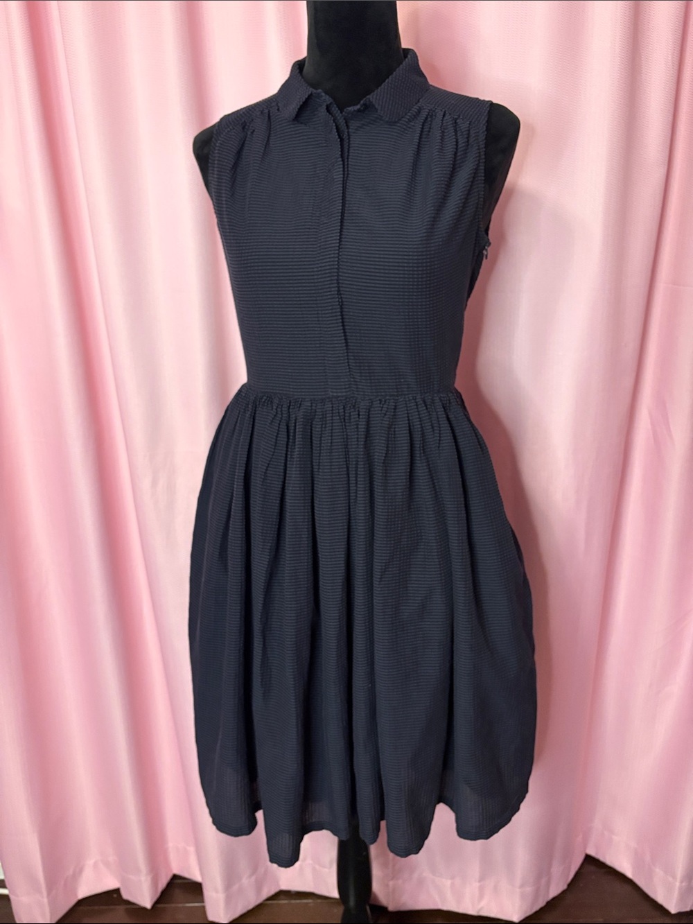 French Connection Navy Blue Sleeveless Dress With Peter Pan Collar
